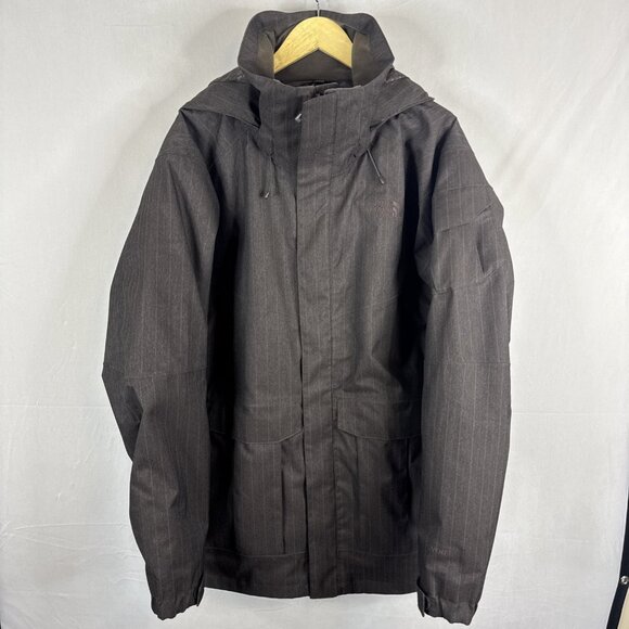 The North Face HyVent Hooded Jacket Men’s XL Brown Pinstripe Ski Shell - Picture 1 of 11